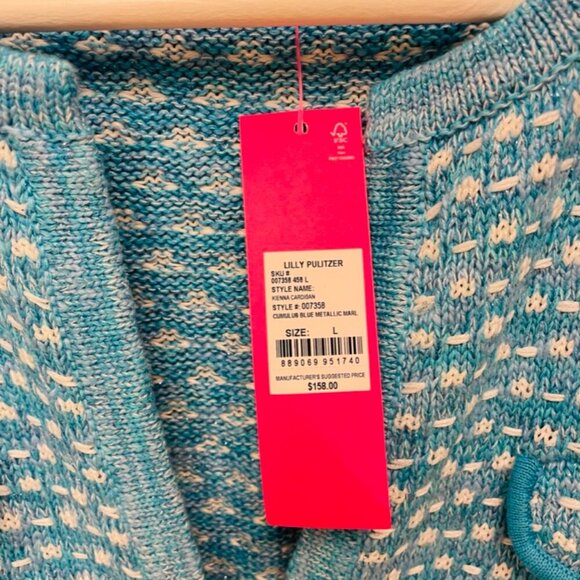 Lilly Pulitzer | Kienna Knit Cardigan Jacket Cumulus Blue Metallic Marl Size L - Picture 4 of 4